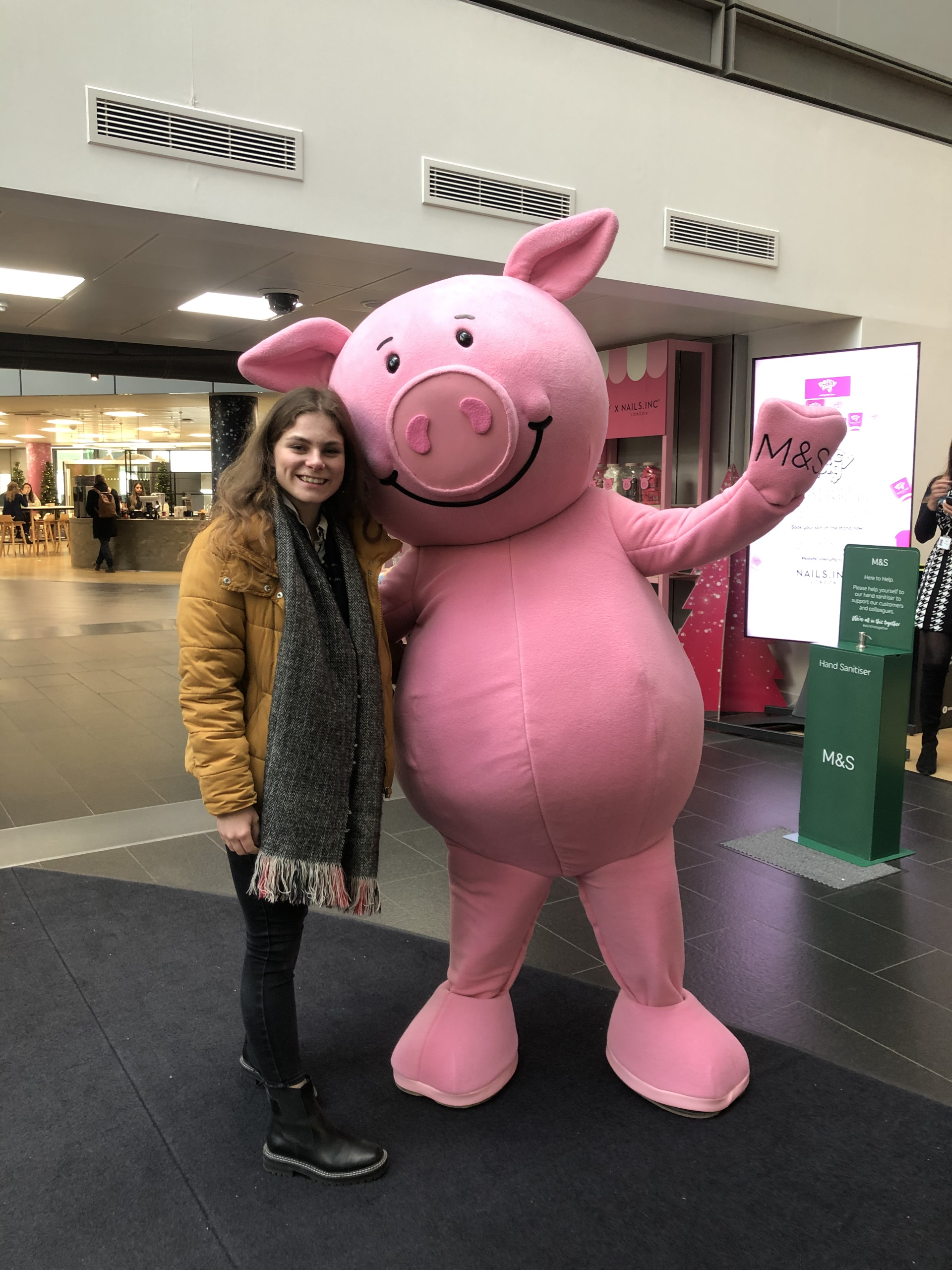 Sophie Barley with Percy Pig of M and S.